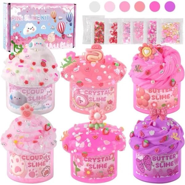 6 Pack Slimes, Pink Slime Kids, Cloud Slime kit for Girls Ages 8-12, Toys for Girl and Boys, for Kids Slime Set Party kit Goodie Bag Stuffers, 9-10