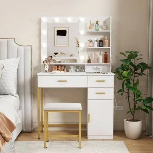 Lifewit White-gold Vanity Set with LED Lights