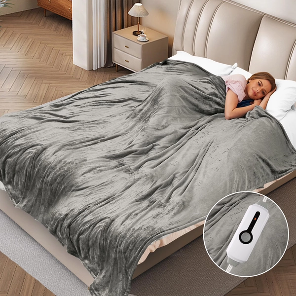 SUNNY HEAT Electric Heated Blanket Full Size 72" x 84" Soft Flannel with 4 Levels Heating & 10Hs Auto off, Machine Washable, Light Gray