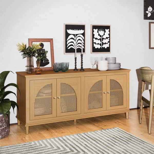 Beautiful Drew Rattan 4-Door Buffet Sideboard by Drew Barrymore, Warm Honey Finish - Walmart.com