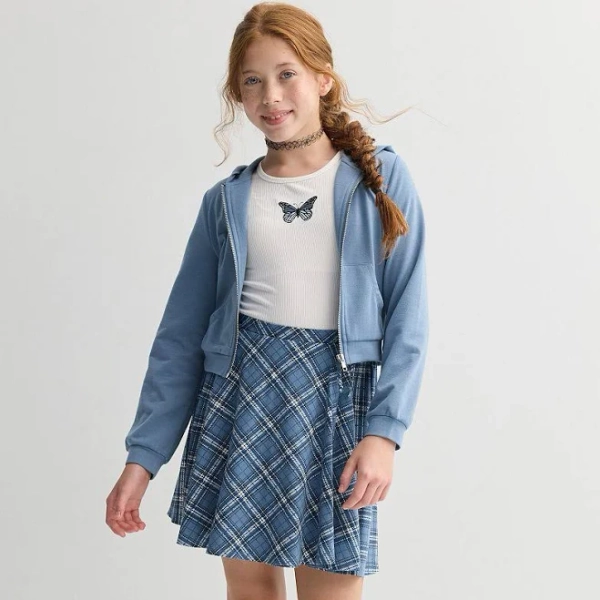 3-Piece Girls' Hoodie, Short Sleeve Tee, & 3-Tier Skirt Set