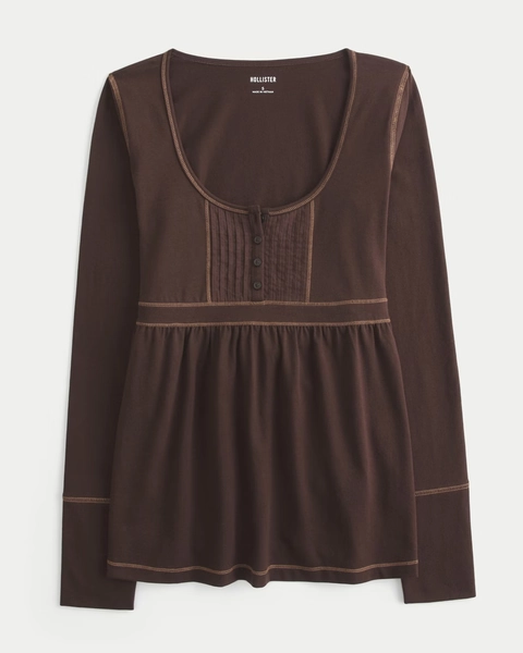 Long-Sleeve Henley Babydoll Top