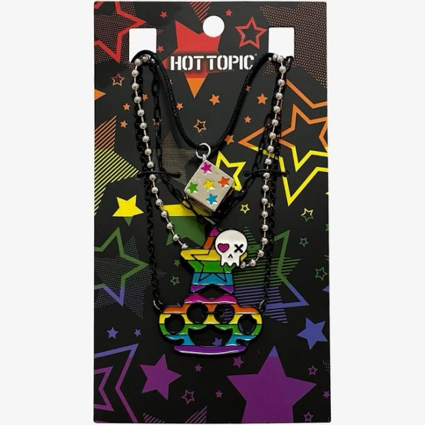 Rainbow Dice & Brass Knuckles Necklace Set