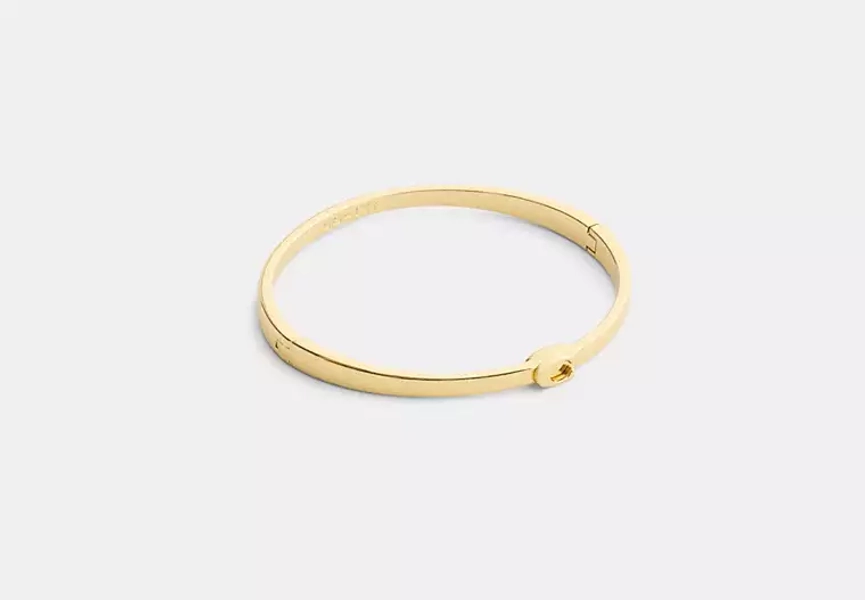 Gold Thin Signature Hinged Bangle