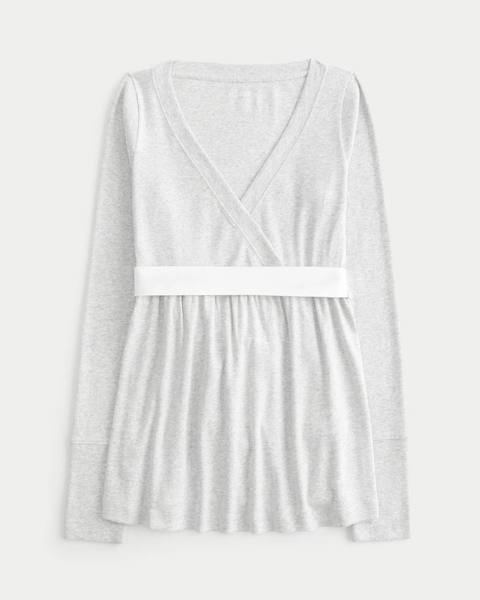 Easy Long-Sleeve Wrap-Front Babydoll Top