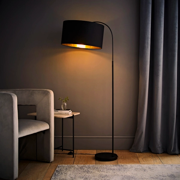 17 Stories Avacyn 155 cm Curva Trend Black Floor Lamp + Reni Large Black with Gold Inner Drum Shade & Reviews | Wayfair.co.uk