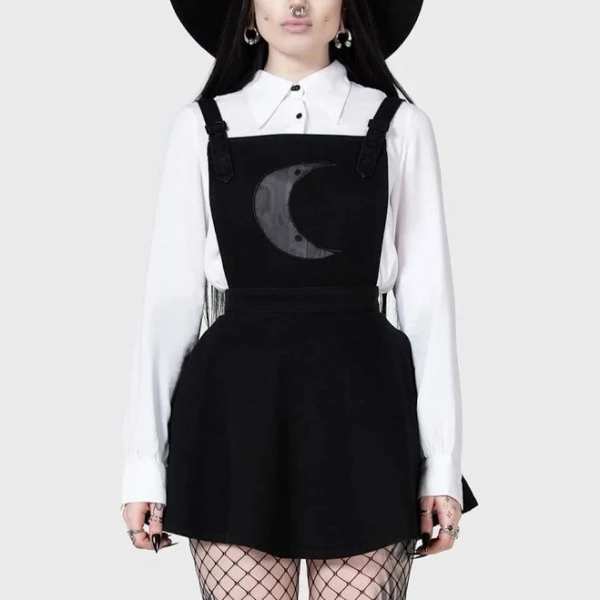 Killstar - Killstar x Kihilist - Luna Orb Pinafore Black - Dress - black - S - 73% Cotton, 21% Polyester, 6% Viscose