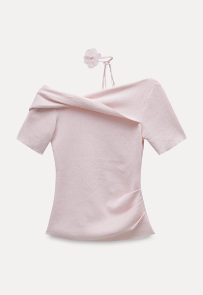 Women's Off-Shoulder Top with Flower Strap2