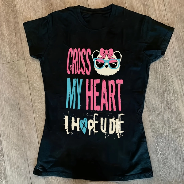 Casual T-shirt met letters en cartoon puppy print, normale pasvorm, korte mouwen, unisex stijl