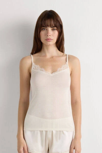 Intimissimi Modal Ultralight Cashmere Blend Top with Lace