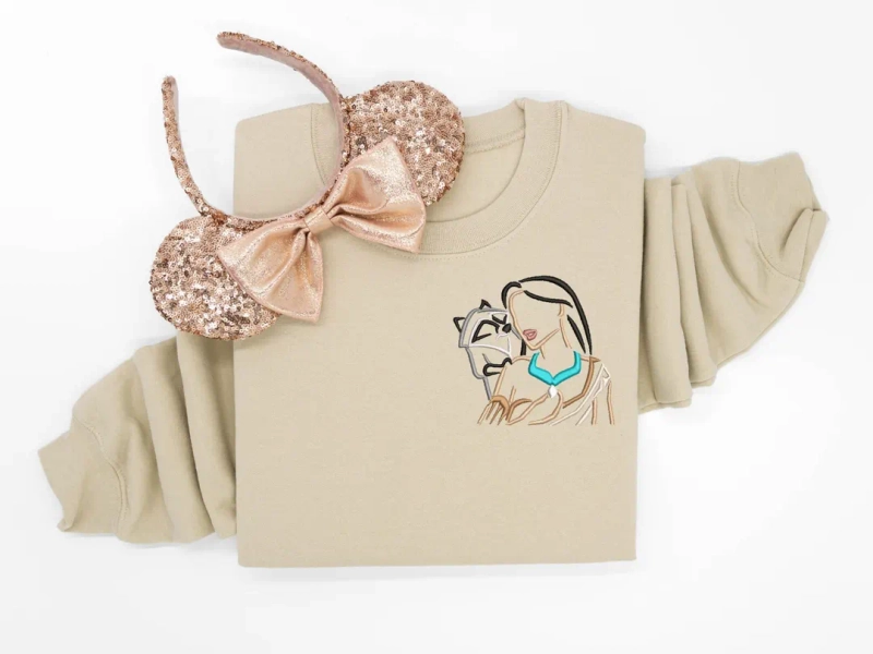 Pocahontas & Meeko Embroidered Crewneck, Pocahontas Sweatshirt, Pocahontas Shirt, Disney Sweater, Disney Princess Tank Top, Disney T-shirt - Etsy