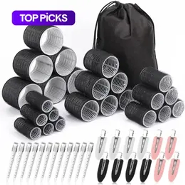 Heatless Hair Curlers and Clips Set, No Heat Curls, 48-Piece Kit with 24 Rollers and 24 Clips for Long, Medium and Short Hair #GLOBAL PICKS