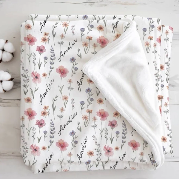 Personalized Wildflower Baby Blanket