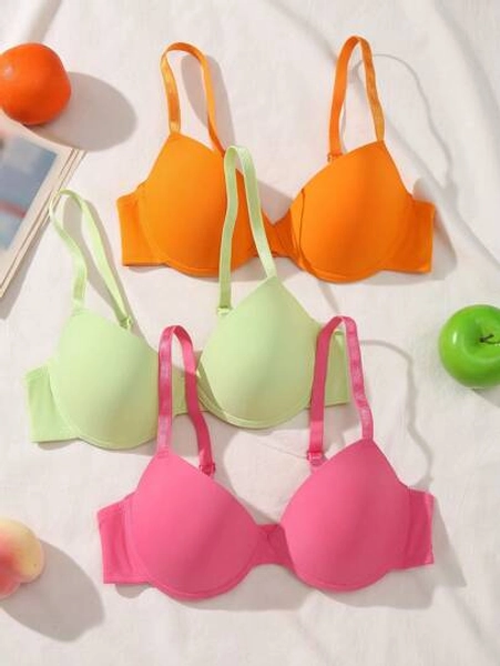 Snug Zone 3pcs/Set Women's Solid Color Comfortable Bras With Underwire