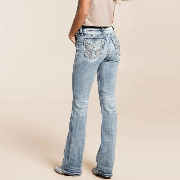 Miss Me Women's Mid-Rise Boot Stretch Jean in M458F/Blue | Size: 23/34 | Buckle