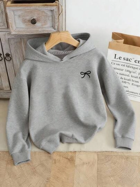 Tween Girl Sweet Minimalist Bow Print Loose Fit Hoodie Sweatshirt In Mint Green, Versatile Casual Campus Style For School, Outing, Sports And More
