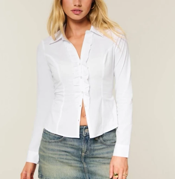 Hollister Women's Tuxedo-Style Stretch Poplin Shirt