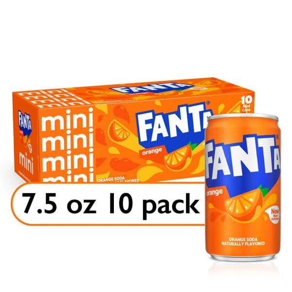Fanta Orange Soda, 7.5 fl oz Mini Cans, Fridge Pack, 10 Pack