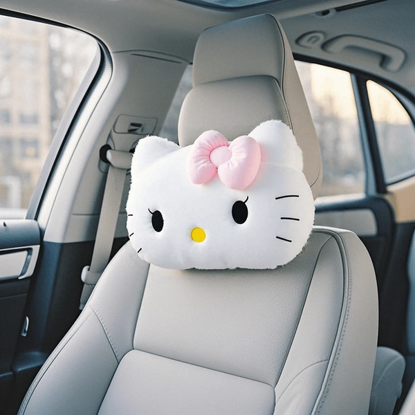 1pc Sanrio Hello Kitty Plush Car Headrest & Neck Pillow, Cute Travel Accessory for Comfort & Gifting, Car Travel Accessory, Soft Polyester Pillow, Car Pillow