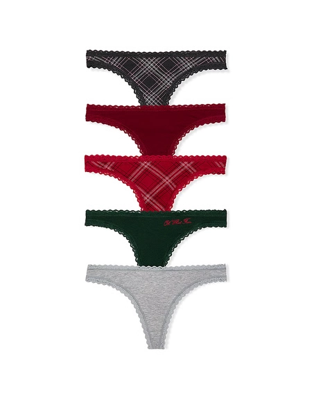 5-Pack Cotton Lace-Trim Thong Panties