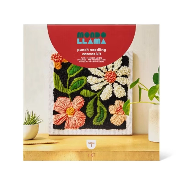 Punch Needling Canvas Kit - Mondo Llama™: Needle Punch Craft Kit for Adults, Includes Yarn & Needle, Art & Design Theme