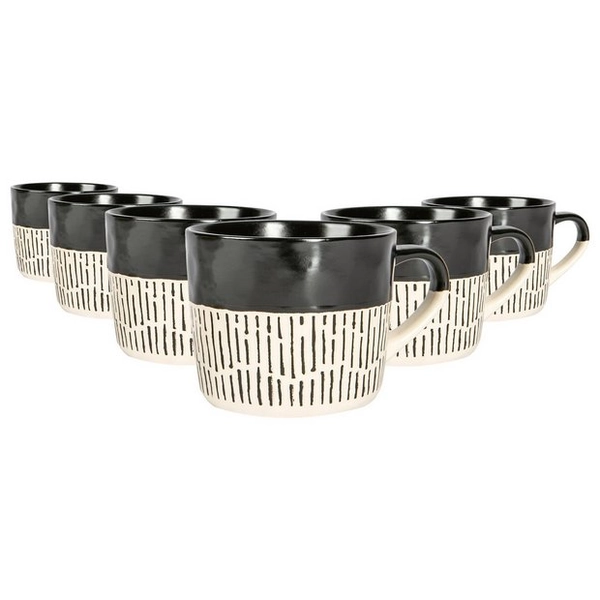 Buy Nicola Spring Ceramic Dipped Dash Coffee Mugs - 475ml - Black - Pack of 6 | Cups and mugs | Argos