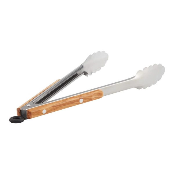 Olive Wood and Stainless Steel Tongs