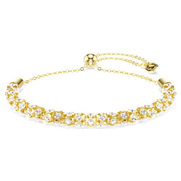 Dextera bracelet, Round cut, White, Gold-tone finish