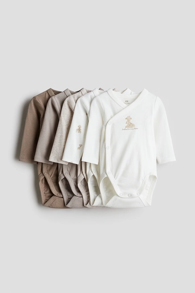 H & M - 5-pack Wrapover Bodysuits - White/Giraffes