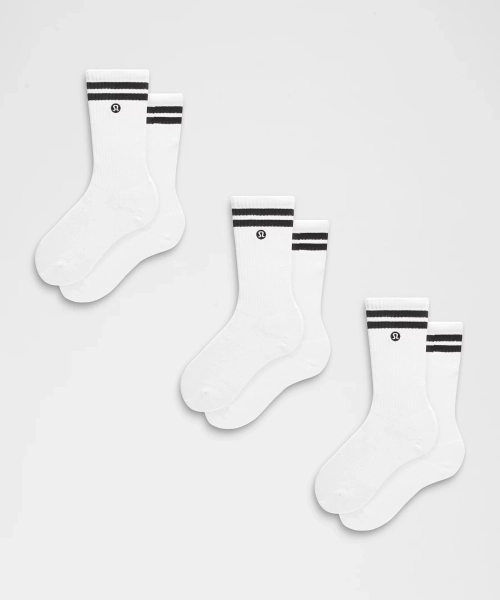 Unisex Daily Essential Crew Socks 3 Pack *Stripe - White/Black - L