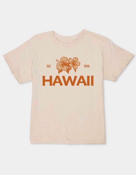 HAWAII Hibiscus Unisex Kids Tee - SAND