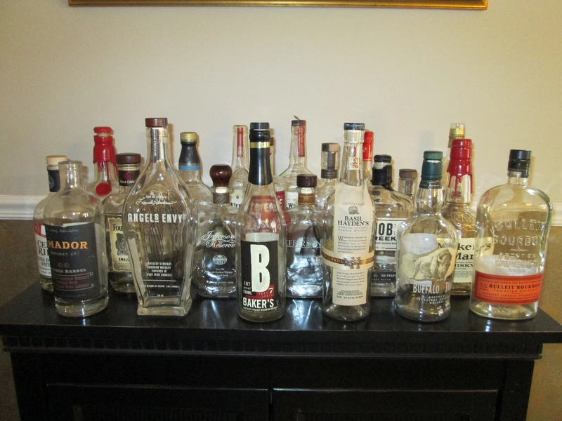 Empty Bourbon Rye Scotch Whiskey Bottles, Angels Envy, Bulleit, Knob Creek, Maker's, Woodford, Yellowstone, More