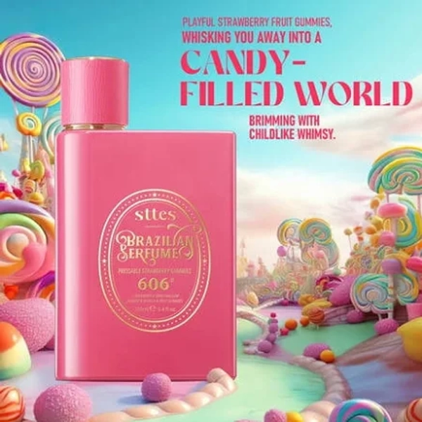 Sttes Perfume 606# (Pressable Strawberry Gummies) Eau de Parfum 100ml (3.4 fl oz) Strawberry, Cotton Candy, Fruit Gummies, Vanilla, Size: 4 x 5.9