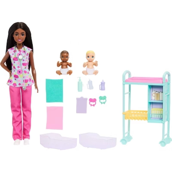 Barbie Careers Baby Doctor Playset with Brunette Fashion Doll, 2 Baby Dolls, Exam Table & Accessories