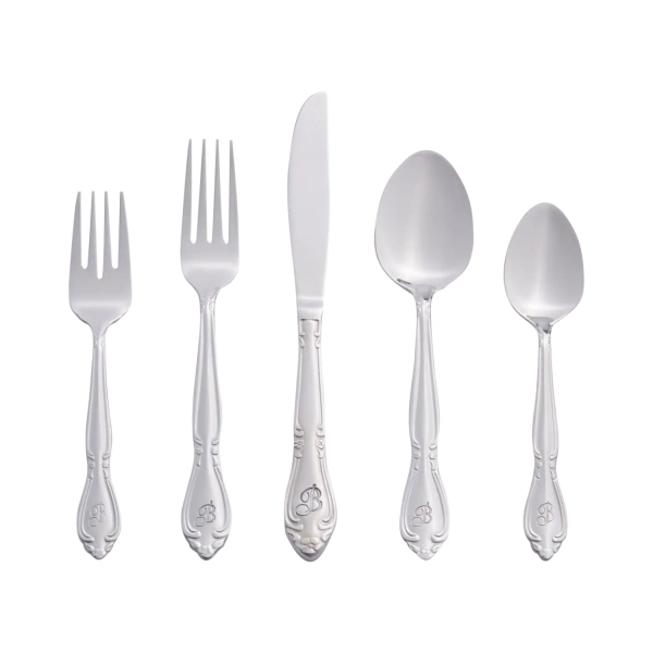 RiverRidge Rose Flatware 46-Piece Monogrammed and Non-Monogrammed Stainless Steel Silverware Set for 8