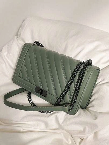 Fashionable And Simple Solid Color Embroidered Thread Shoulder Bag Lightweight And Versatile Women's Small Square Bag Made Of PU Material