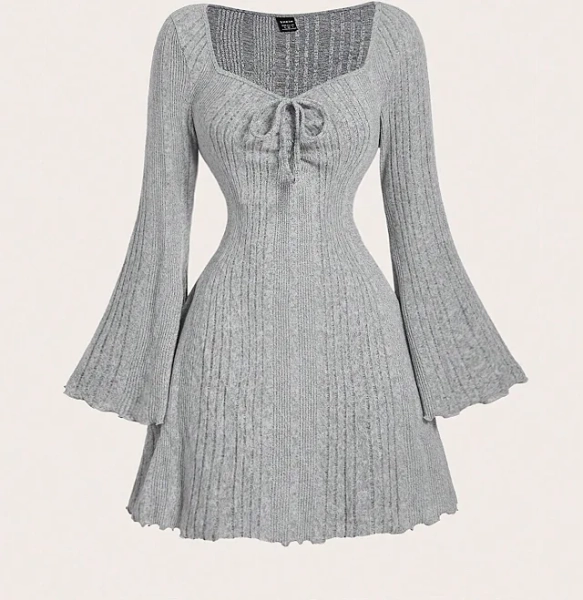 SHEIN Women's Sweetheart Neckline Tie Front Bell Sleeve Mini Dress