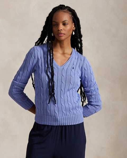 Cable-Knit Cotton V-Neck Sweater