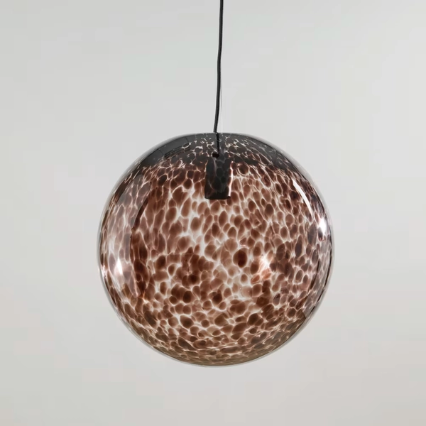 Suspension boule en verre moucheté marron et noir