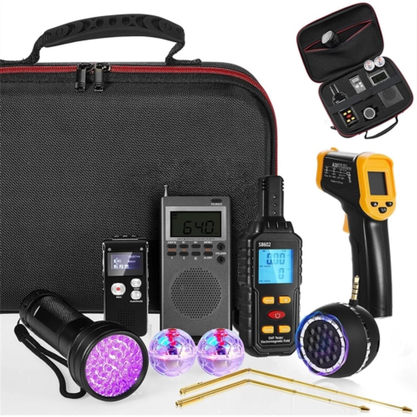 9 Pcs Equipment Kit with Emf Meter, Voice Recorders, Flashlight, Speaker, Motion Light Up Cat Balls and Radio