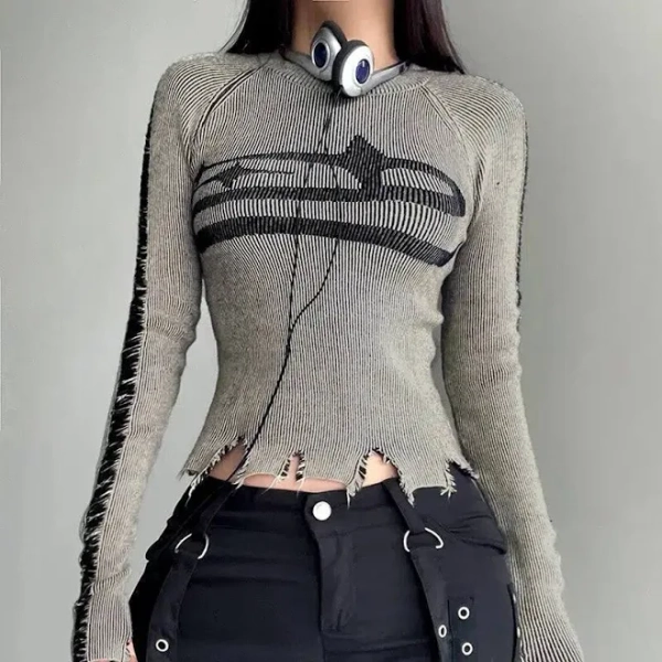 Litlookz Studio Grunge Distressed Long Sleeve Top