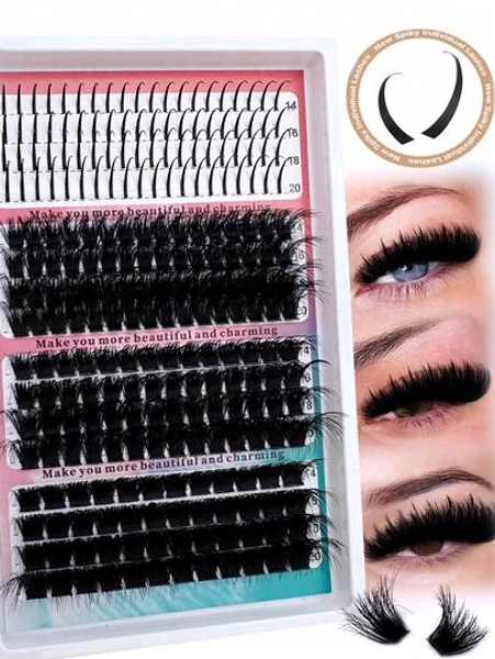 320pcs/312pcs/240pcs DIY Cluster False Eyelashes Set - Fairy Lashes Mixed 0.07mm, 14-20mm Length, D/DD Curl, Natural Fluffy Style, Dramatic Lashes, High Volume Individual Lash Extension, Suitable For Home Use, Daily, Cosplay, Wedding, Date, Party, Music Festival, Halloween Lash Clusters,Eye Lash Clusters,Individual Eyelashes,Lashes,Fake Lashes