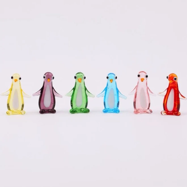 Lampwork glass miniature Penguin figure, small glass animals, cute small penguin, tiny tabletop colorful penguins, hand blown mini scupture