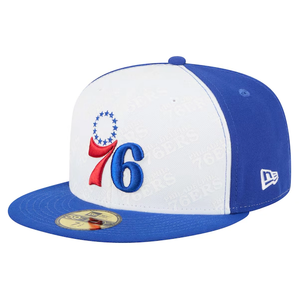 Men's Philadelphia 76ers  New Era White/Royal Repeat 59Fifty Fitted Hat