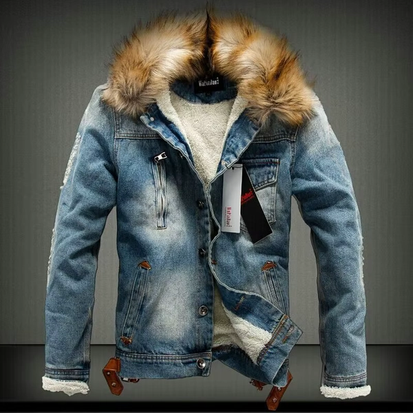 High Quality Warm new Fashion Jackets Solid Color Cotton Stand-up Collar Men Denim Jacket Men's Winter Plus Jacket Casual Parka