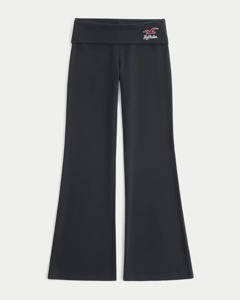 Knit Foldover Waist Logo Flare Pants