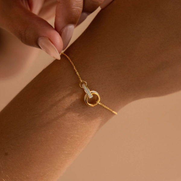 Interlocking Opal Bracelet by Caitlyn Minimalist • Dainty Infinity Charm Bracelet • Opal Inlay Jewelry • Christmas Gifts for Women • BR046