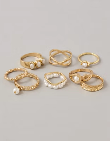 AE Pearl & Gold Rings 8-Pack