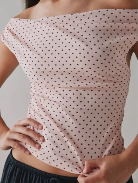 UO Fia Mesh Off-The-Shoulder Crop Top
