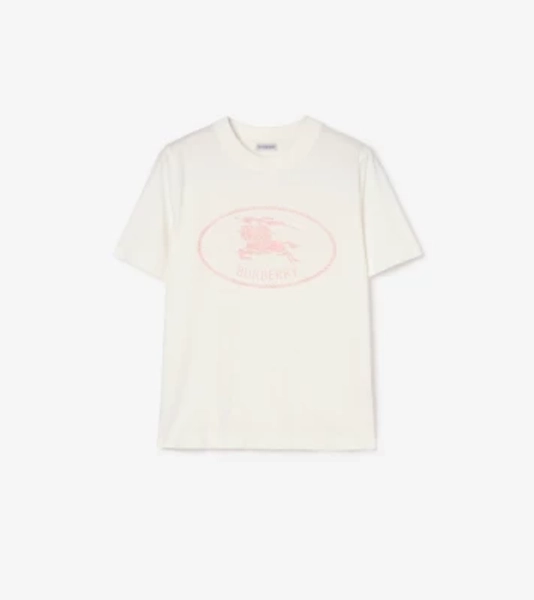 Knight Stamp Cotton T-shirt in Chalk white/mallow pink - Women | Burberry® Official